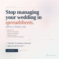 Digital wedding planner app — stop managing your wedding in Excel and Google Sheets. Ever After Suite connects your guest list, budget tracker, seating chart, vendors and to-do list in one browser-based app. No spreadsheet required. From $21.99 CAD.