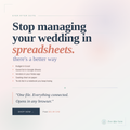 Digital wedding planner app — stop managing your wedding in Excel and Google Sheets. Ever After Suite connects your guest list, budget tracker, seating chart, vendors and to-do list in one browser-based app. No spreadsheet required. From $21.99 CAD.